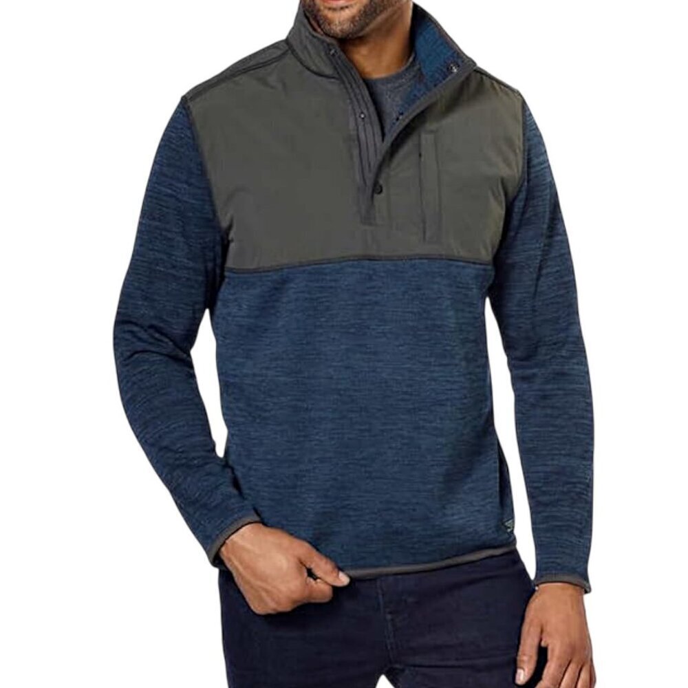 G.H. BASS Navy & Olive Pullover Quarter-Snap Fleece size l
